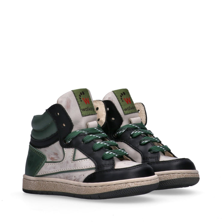 Sneakers bambino in pelle con dettagli colorati a contrasto e zip interna