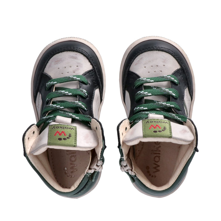 Sneakers bambino in pelle con dettagli colorati a contrasto e zip interna
