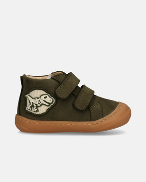 Sneakers in nabuk con patch dinosauro e velcro
