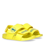 Fluorescent sandals with rips and contrasting logo