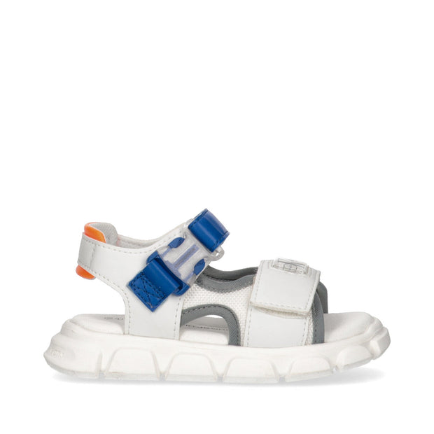Boys’ sandals with double hook and loop strap and clip