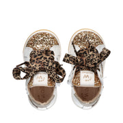 Sneakers con lacci leopardati e glitter
