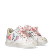Sneakers da bambina in pelle cuori glitterati e lacci raso - Y1A9-43025-0796X256