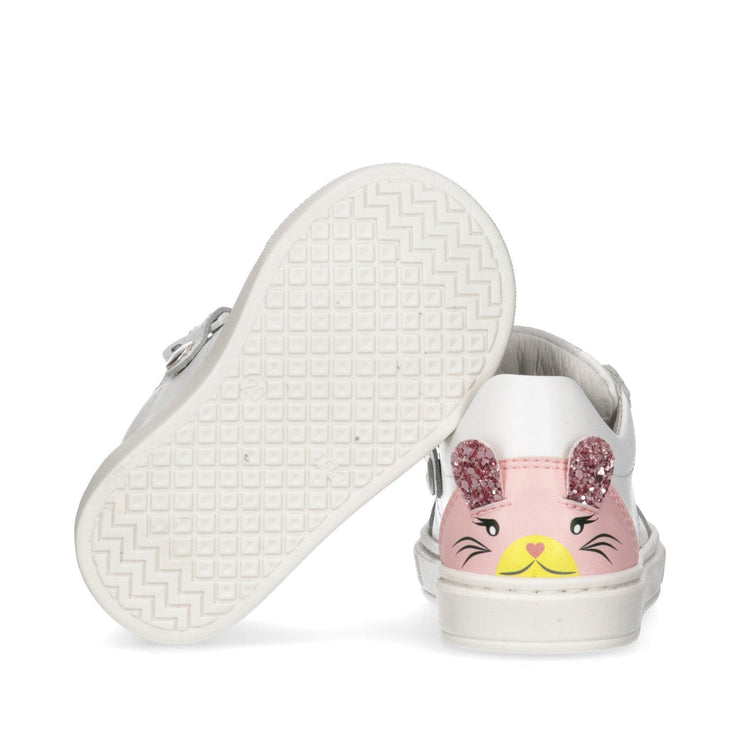 Sneakers da bambina in pelle con gattino e glitter